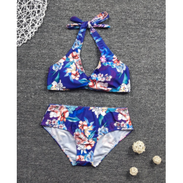 retro printing two-piece sexy beach bikini swimwear set