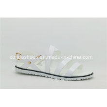 Fashion Simple Flat Leather White Lady Sandal