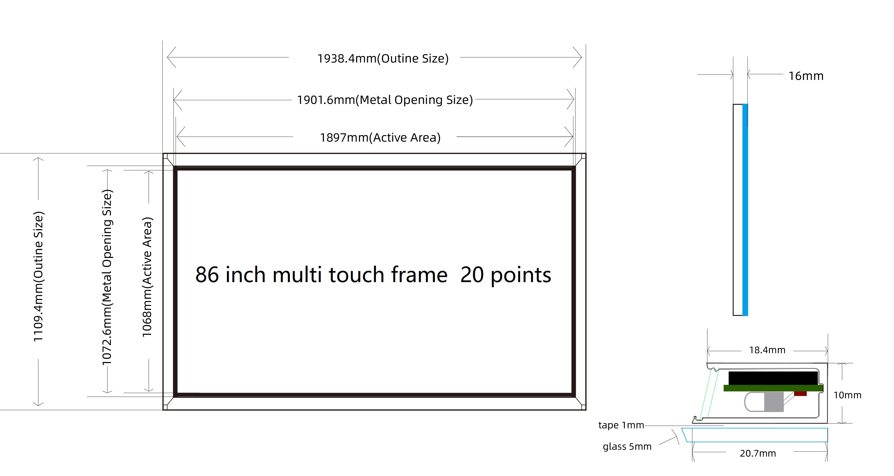 86 inch IR touch frame-drawing 86 inch IR touch frame-drawing