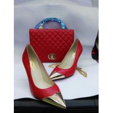 Gold Metal Toe High Heel Shoes and Matching Handbags (G-13)