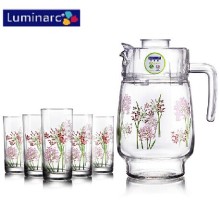 Luminarc 7PCS impresso flor água de vidro conjunto com tampa de plástico (G5114)