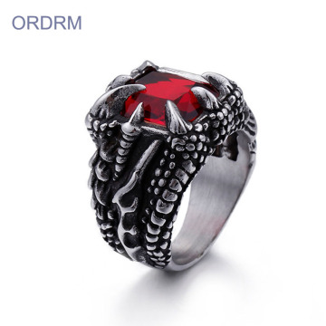 Stainless Steel Dragon Claw Ring With Ruby Stone