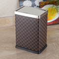 Grid Design Quadrilateral 10L Leather Covered Push Dust Bin (GA-10LB)