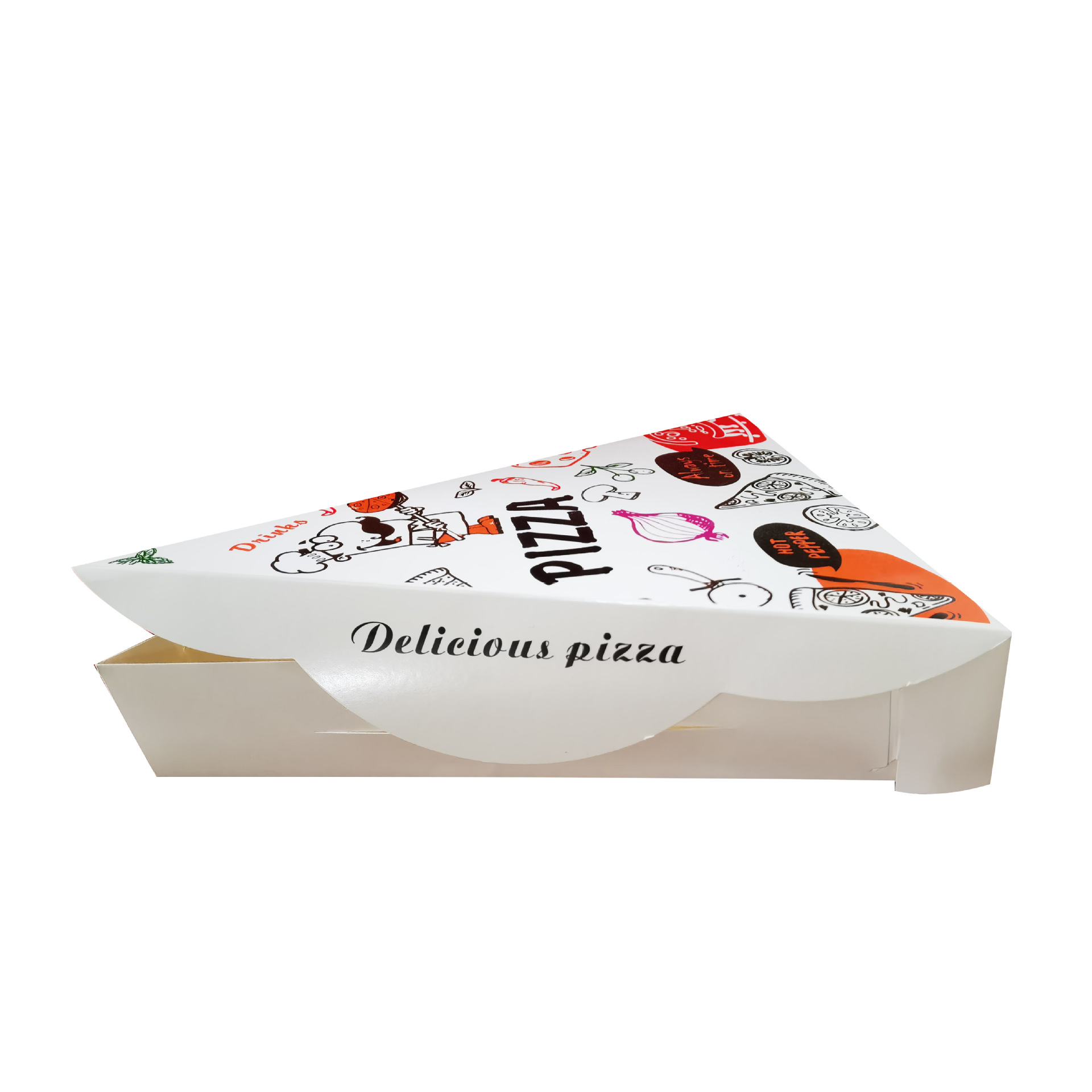Custom triangular pizza box with logo food packing The triangular pizza box is made of food grade white cardboard material, which can directly contact food and ensure food safety. We can customize logos with rich colors and clear printing. The pizza box is made of thickened material, it has strong load-bearing capacity, is more sturdy and durable, ensuring product quality. In addition, the triangle shape pizza box also has waterproof, moisture-proof, strong load-bearing capacity and good cushioning functions, which can be used with confidence Product Description Item: Pizza box Usage: take away food, pizza, chicken nuggets, cupcake, bread, etcFood, etc. MOQ: 500pcs (The larger the quantity, the cheaper the individual price.) Size: custom Logo: custom Material Option: 3 layers corrugated board, etc Sample: 1. Digital Sample time: 3-5 days 2.Sample fee: charge according to product details 3. Send sample: via TNT, UPS, FedEX, DHL, Express Lead time: About 10-15 days (Depends on quantity) Packing: In Standard Export Box Or Customers' Specific Requirements Custom triangular pizza box with logo food packing The triangular pizza box is made of food grade white cardboard material, which can directly contact food and ensure food safety. We can customize logos with rich colors and clear printing. The pizza box is made of thickened material, it has strong load-bearing capacity, is more sturdy and durable, ensuring product quality. In addition, the triangle shape pizza box also has waterproof, moisture-proof, strong load-bearing capacity and good cushioning functions, which can be used with confidence Product Description Item: Pizza box Usage: take away food, pizza, chicken nuggets, cupcake, bread, etcFood, etc. MOQ: 500pcs (The larger the quantity, the cheaper the individual price.) Size: custom Logo: custom Material Option: 3 layers corrugated board, etc Sample: 1. Digital Sample time: 3-5 days 2.Sample fee: charge according to product details 3. Send sample: via TNT, UPS, FedEX, DHL, Express Lead time: About 10-15 days (Depends on quantity) Packing: In Standard Export Box Or Customers' Specific Requirements