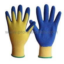 13G Polyester Liner Blue Latex Crinkle Finish Guantes de trabajo recubiertos de palma