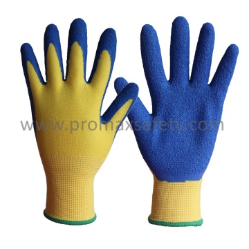 13G Polyester Liner Blue Latex Crinkle Finish Gants de travail revêtu de la palme