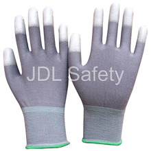 Gray Nylon Glove with PU Coated on Fingertips (PN8012)