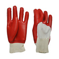 Gants de jardin imperméables revêtus en PVC lisses rouges