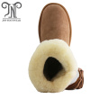 Waterproof winter genuine leather furry boots with fringe