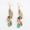 New Retro Boucles d&#39;Oreilles Turquoise Leaves Vintage Boucles d&#39;Oreilles