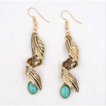 New Retro Boucles d&#39;Oreilles Turquoise Leaves Vintage Boucles d&#39;Oreilles