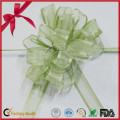 Organza POM POM Pull Bow with Green Color