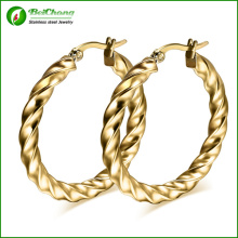 Laminés en plaqué or 24 k tordre Roud Hoop boucles d'oreilles