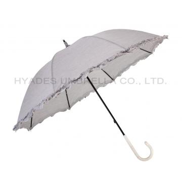 Ruffle Lace Women's Manual Open Straight Umbrella