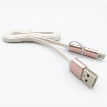 Cable de carga de datos de fideos USB 2 en 1 de alta calidad