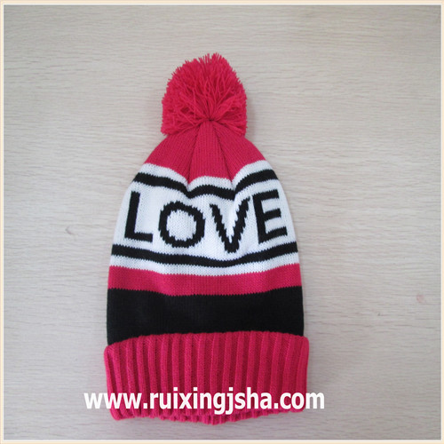 jacquard logo pompom knitted hat 