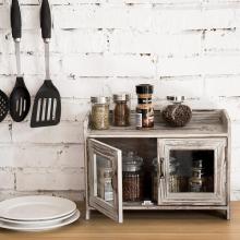 Kitchen Spice Shelves Torched Wood Countertop Storage Cabinet