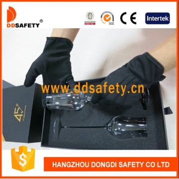 100% Black Cotton Polyester Gloves with 3 Ribs on Back Dch214