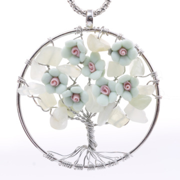 Collier de pendentif en pierre ornement de fleurs arbre de vie