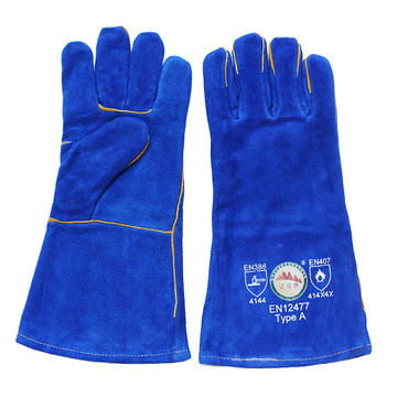 Blue Heavey Duty Cowhide Split Leder Schweißen Handschuhe mit Kevlar Thread