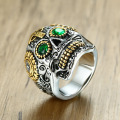 Anillo de calavera de cristal vintage para hombre de acero inoxidable.