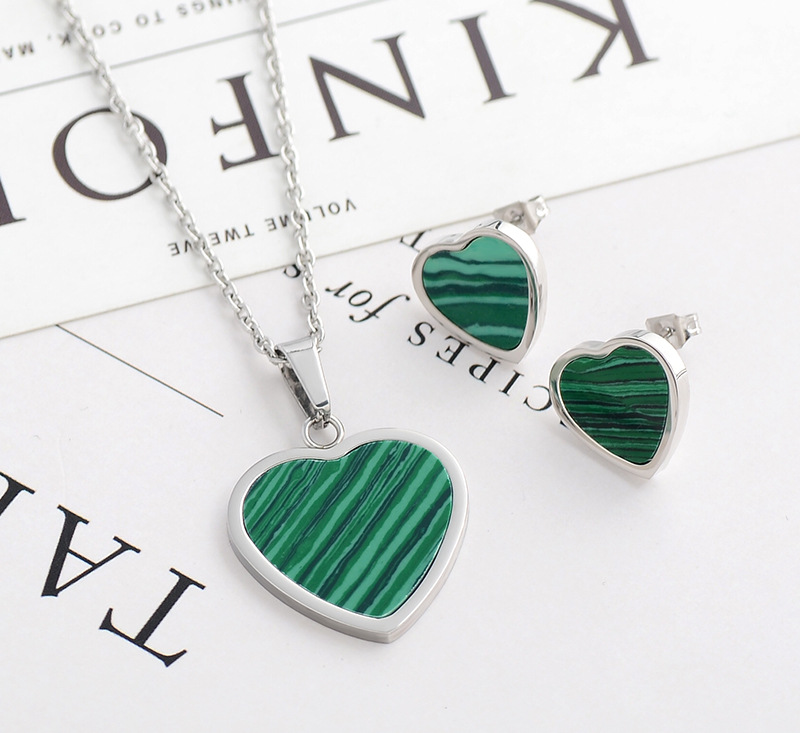 Fashion Malachite Heart Shape Wedding Jewelry Set