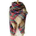 Oversized Fringe Plaid Square Scarf (80016)