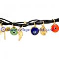 Good Luck Bracelet Multi Color Vermeil Brown Leather Evil Eye Charm Bracelet