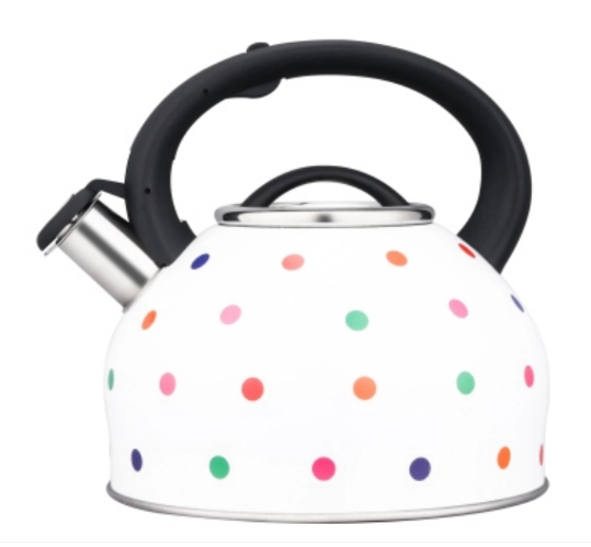 Polka dot painted stainless steel kettle with lid