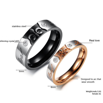 Shiny Punk Titanium Steel Wedding Band Ring Hot Fashion Cubic Zirconia Diamond Couple Ring