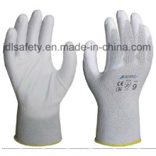 Gants de travail en Nylon blanc avec paume PU enduit (JDL003)