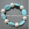 lady pearl bracelet with turquoise stone