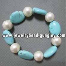 lady pearl bracelet with turquoise stone