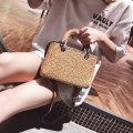 fashionable woven hand made lady's shoulder bag handbag beach straw bags with leather handle