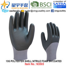 Gants en caoutchouc nitrile 3/4 recouverts de coton en caoutchouc 13G (N3503) avec CE, En388, En420, Gants de travail