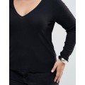Camiseta de las mujeres de encargo al por mayor del cuello en V de la manera del tamaño extra grande negro