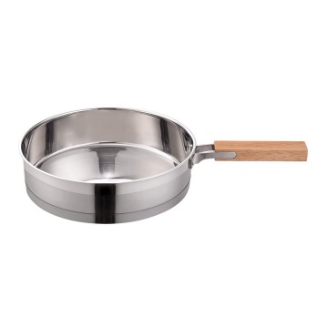 Metal straight shape grill pan with wooden handle