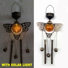 Esfera de vidro Solar Decoração de jardim iluminado Metal Dragonfly Windchime Craft