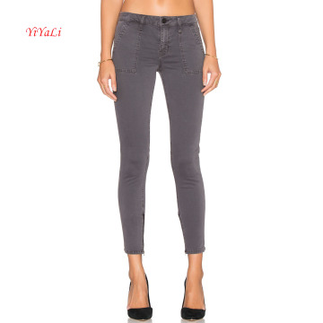 Zipper Leg Opening Wash Grey Demin Pants