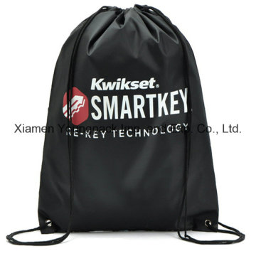 Personalizado negro impermeable 210d Polyester Drawstring mochila mochila playa bolsa de playa