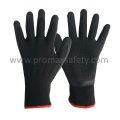 13G Negro Poliéster Shell Negro Arrugas Palma Látex Dipping Guantes