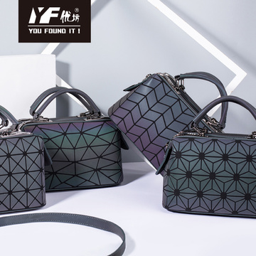 Custom PU leather geometric pillow bag luminous handbags