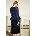 Zip Front Stripe Pattern Jacket with Pep Hem