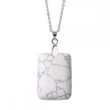 Natural Howlite Women Chakra Rectangle Gemstone Pendant Necklace with 45cm silver chain