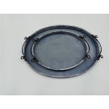 Oval Wooden Plate With Metal Handle