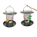 Colorful Stained Glass Garden Decoration Metal Solar Lighted Birdfeeder
