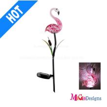 Adorable Glass Pink Flamingo Solar Powered Garden Lights Estaca OEM