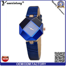 Yxl-156 2016 New Design Stainless Steel Jewelry Ladies Bracelet Wrist Watch Geometry Blue Leather Strap Women Dress Watches