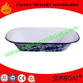 White Enamel Pie Dish with Blue Rim