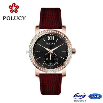 Factory OEM Rose Gold Ladies Slim Stone Watch for Women